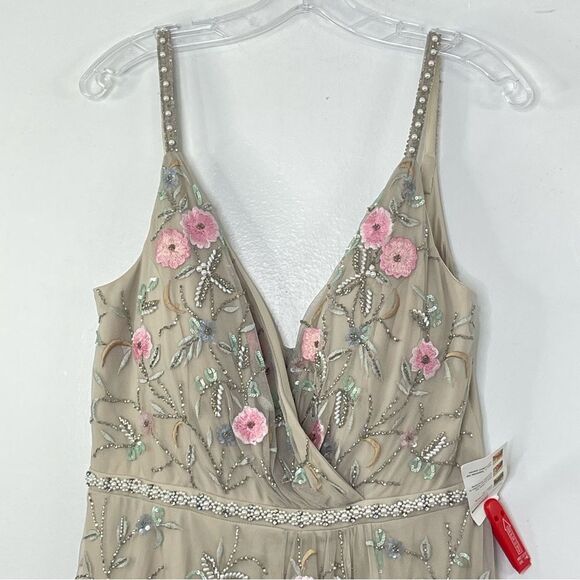 Mac Duggal 9141 Floral Embroidered Sleeveless Beige Multicolor Gown, Size 10 - Picture 3 of 14